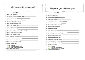 Preview of All about Me- Get to know your students questionnaire
