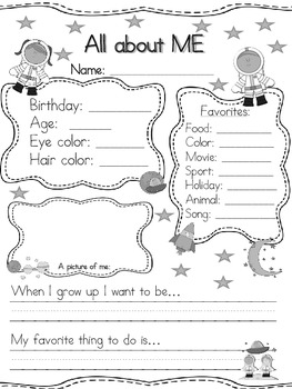 Preview of All about Me Space Theme Back to School