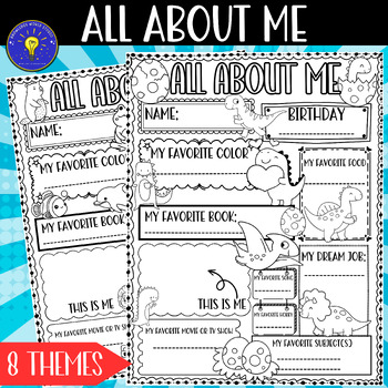 All about Me 8 THEMES Worksheet | First Day of School(Writing/Coloring ...