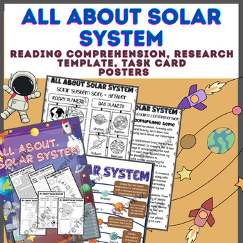 Preview of Solar System Reading Comprehension, Research Template, Task Card, Posters