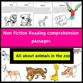 Preview of All about animals in the zoo non fiction reading Passages and Comprehension