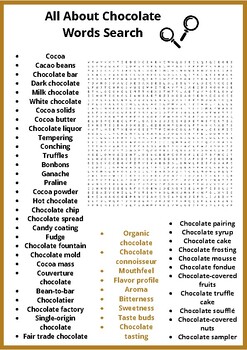 All about choclate word search puzzles worksheets activity | TPT