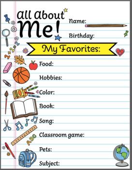 Preview of "All About Me", Letter size & Pennant