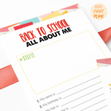 All about me | Back to school activity | First day of school