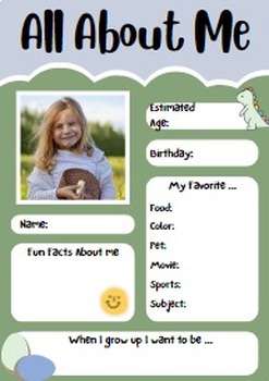 Preview of All about me FASD Student packets for teacher Dino Version