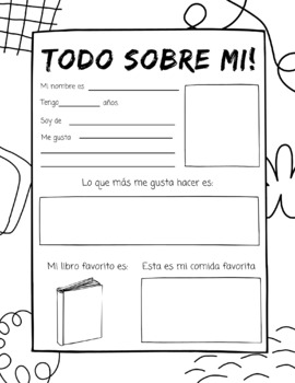All about me (Todo sobre mi) worksheet for your Spanish class TPT
