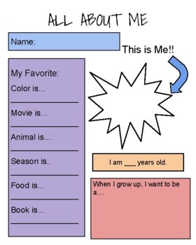 All about me Worksheet by Ella Clarkson | TPT