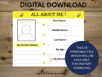 Preview of All about me- back to school- All About me printable- homeschooling- first day