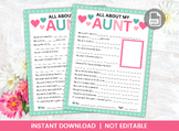 All about my AUNT Questionnaire Survey, Mother's Day Lette