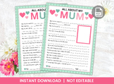 All about my MUM Questionnaire Survey, Mother's Day Letter