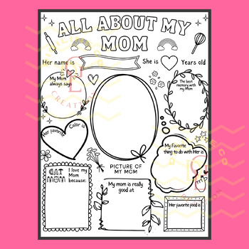 Preview of All about my mom centers classroom Mothers Day Book coloring page activities 1st