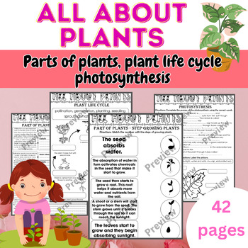 Preview of All about plants worksheets/ Plant life cycle, Part of plant, Photosynthesis
