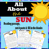 All about the sun reading passage, cut and paste, and fill