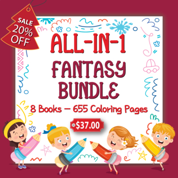 All-in-1 Fantasy Bundle - 655 Coloring Pages - 8 Books by SketchBuddies