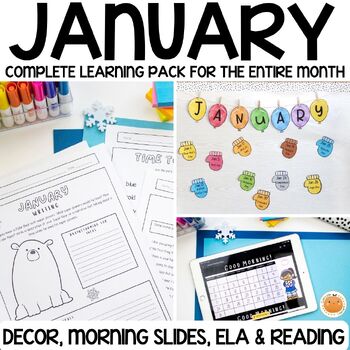 Preview of All in 1 January Activity Set |  ELA Worksheets & Morning Slides, Bulletin Board