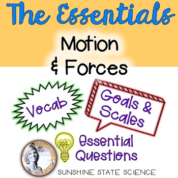 Preview of Motion and Forces: Goals & Scales, Essential Questions & Vocab