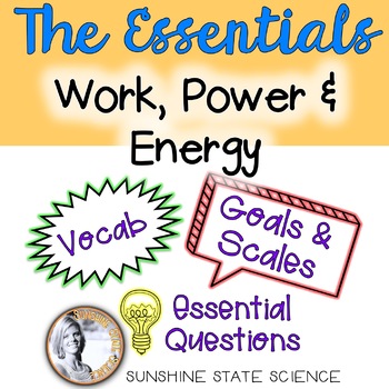 Preview of Work, Power & Energy: Goals & Scales Essential Questions & Vocab