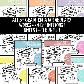 All in One Bundle 3rd Grade CKLA Vocab. Words and Definitions Units 1-11!