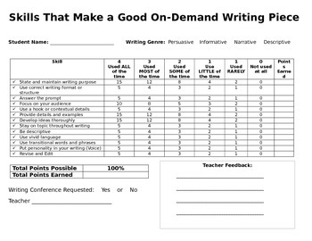 Preview of On-Demand Writing Rubric All Genres in One!