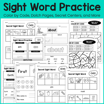 Preview of All in one Sight Word Practice Pack: Color by Code, Dolch Pages, Secret Centers