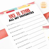 All my favorites | Back to School Activity