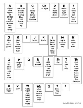 Preview of All of the First Grade Benchmark Advanced Sight Words in ABC Order