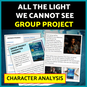 Preview of All the Light We Cannot See Anthony Doerr Group Project Character Analysis