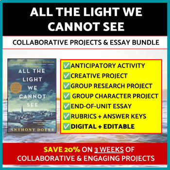 Preview of All the Light We Cannot Bundle of Projects, Essay, Novel Study Anthony Doerr
