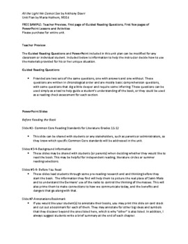 Preview of All the Light We Cannot See Unit Plan Preview, Sample Guided Reading Questions