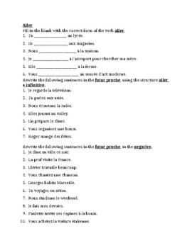 Aller and Aller + Infinitive Futur proche in French Worksheet 2 by jer520
