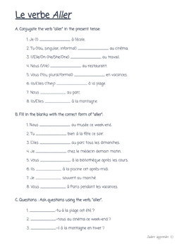 Preview of Aller Worksheets (Present Tense)