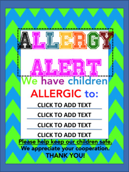 Preview of Allergy Alert Editable Sign #2