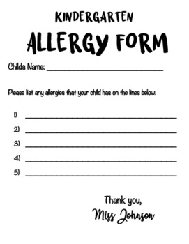 Preview of Allergy Form (Spanish & English)