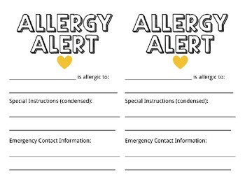 Preview of Allergy + Health Alerts and List for Classrooms