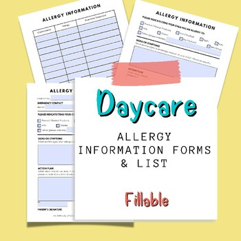 Preview of Allergy Information Sheet For Childcare | Daycare Allergy Action Plan and List