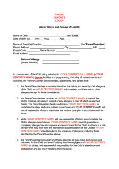 Allergy Waiver Form by Policy and Procedure Resources TPT