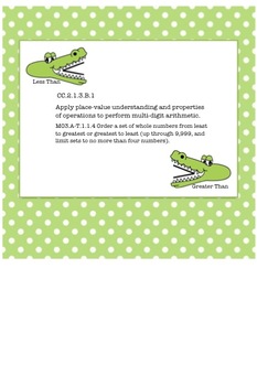 Preview of Allie the Alligator: Comparing 3 & 4-Digit Numbers {CCSS 2.1.3.B.1}