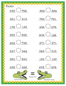 allie the alligator comparing 3 4 digit numbers hmwk sheets ccss 2