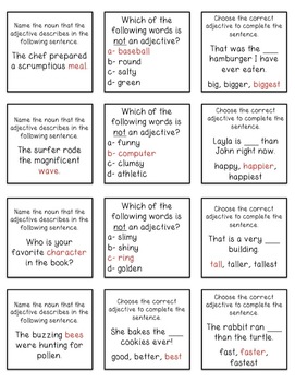 Alligator Adjectives Grammar Center Game Grades 3-5 by Megan Cahalan