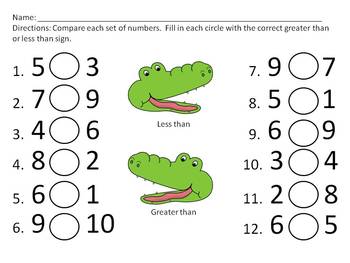 Greater Than, Less Than Math Printables by Mrs Hodge's Kids | TpT