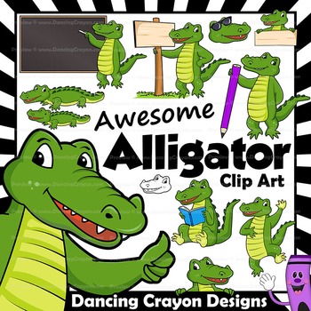 Preview of Alligator Clip Art ( Crocodile ) with signs:  Letter A in Alphabet Animal Series