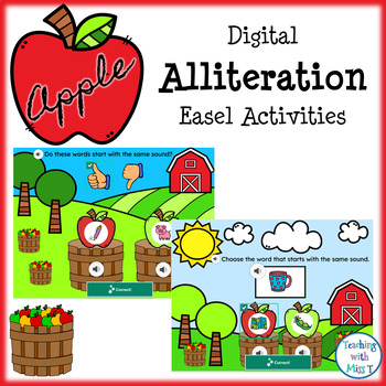 Preview of Alliteration Easel Activities - Digital Phonological Awareness - Apple Theme