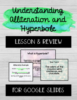 Preview of Alliteration & Hyperbole Lesson | Digital Lesson & Review | Google Slides Lesson