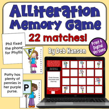 Preview of Alliteration Memory Game in Print and Digital