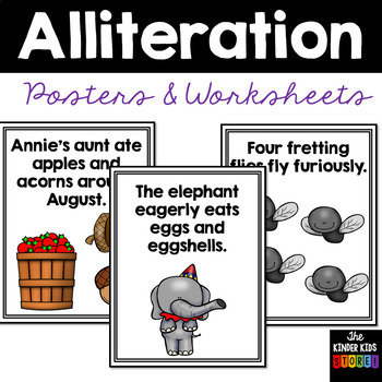 alliteration poster sentences and worksheets by the kinder kids tpt