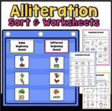 Alliteration Sorting and Worksheets Preschool or Kindergarten