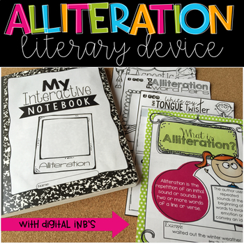 Preview of Distance Learning Alliteration Literary Techniques Interactive Notebooks
