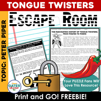 Preview of Alliteration | Tongue Twister Free ESCAPE ROOM - Fun Close Reading Activity