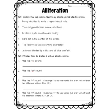 Alliteration Worksheet in Print and Digital with TpT Easel by Deb Hanson
