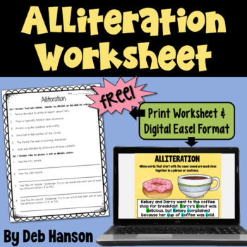 Preview of Alliteration Worksheet in Print and Digital with TpT Easel